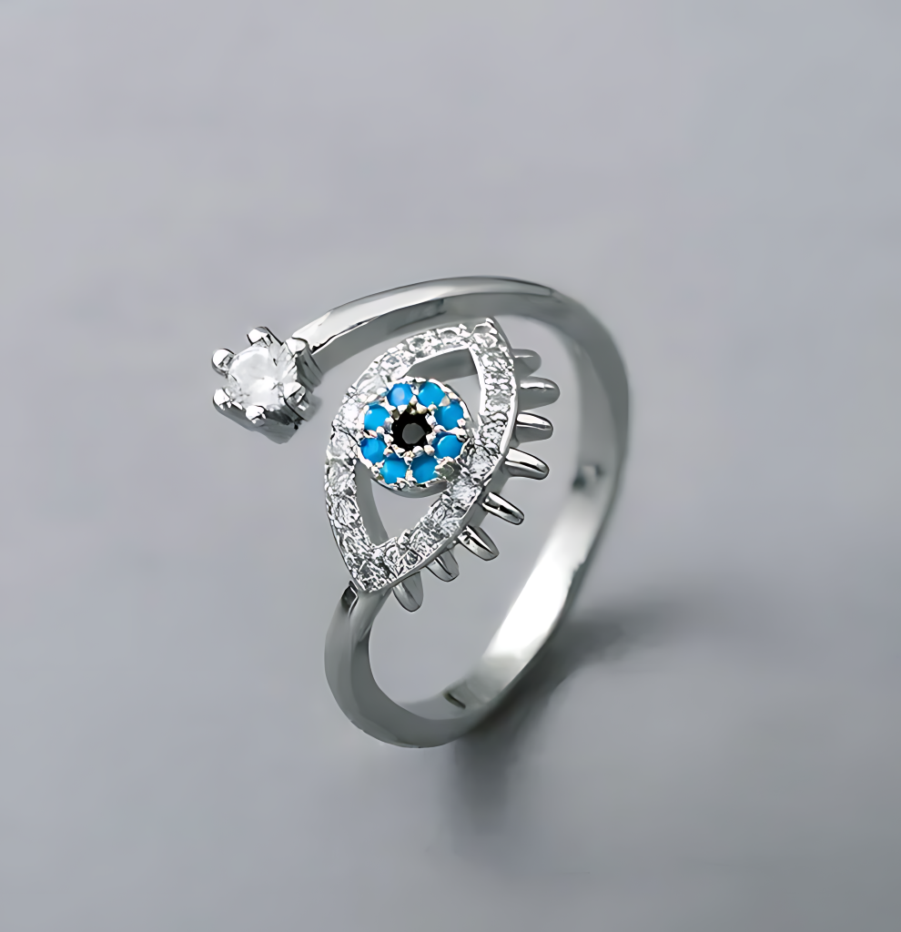 Silver Sparkle Evil Eye Ring