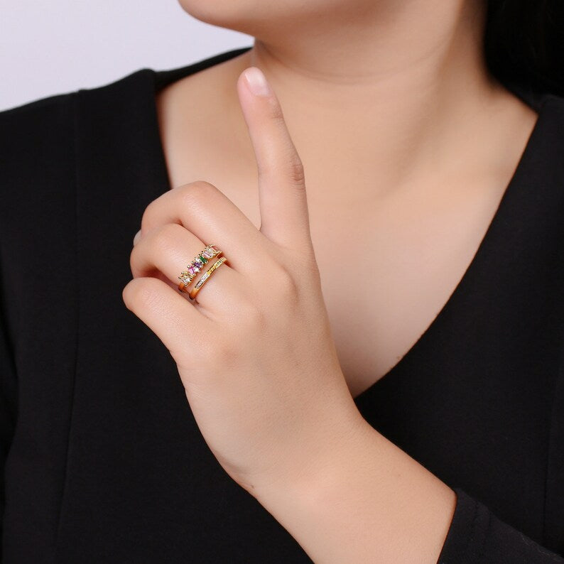 Rainbow Crystal Baguette Rings