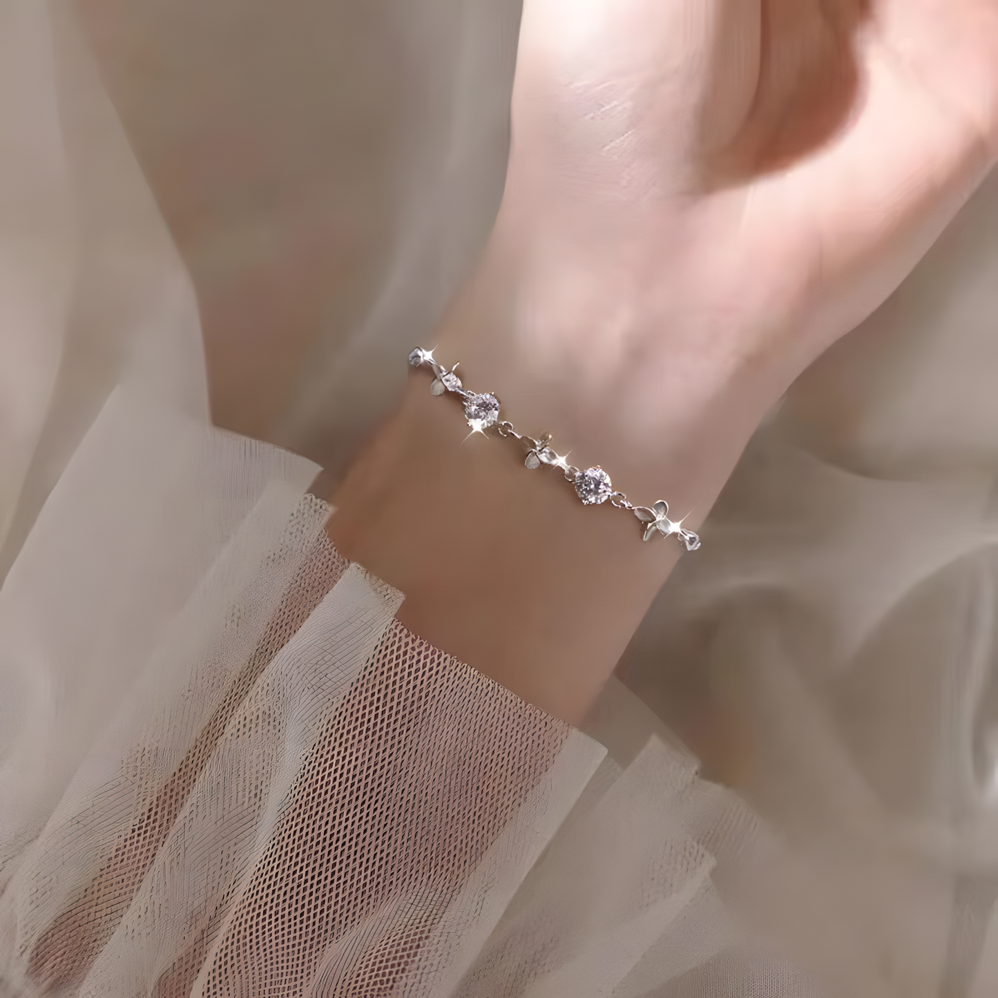 White-Stone Clover Bracelet