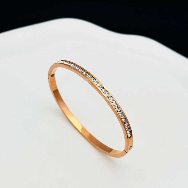 Rose Gold CZ Line Bangle Bracelet