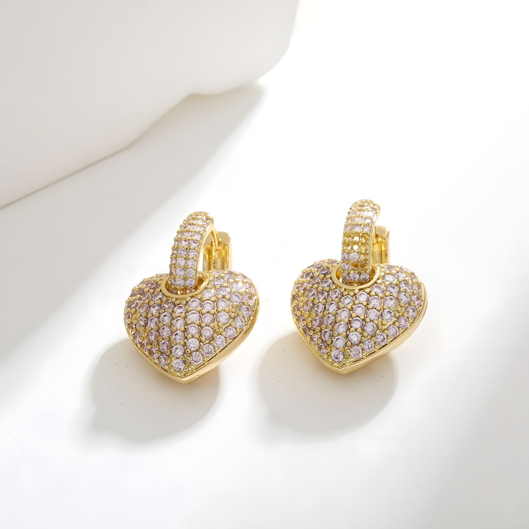 Luxe Crystal Gold Heart Hoops