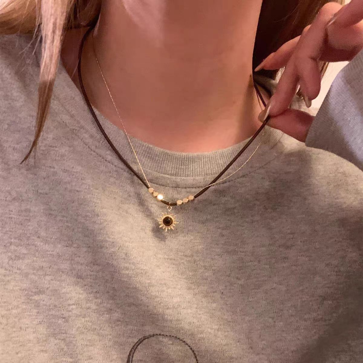 Golden Sun Charm Layered Necklace