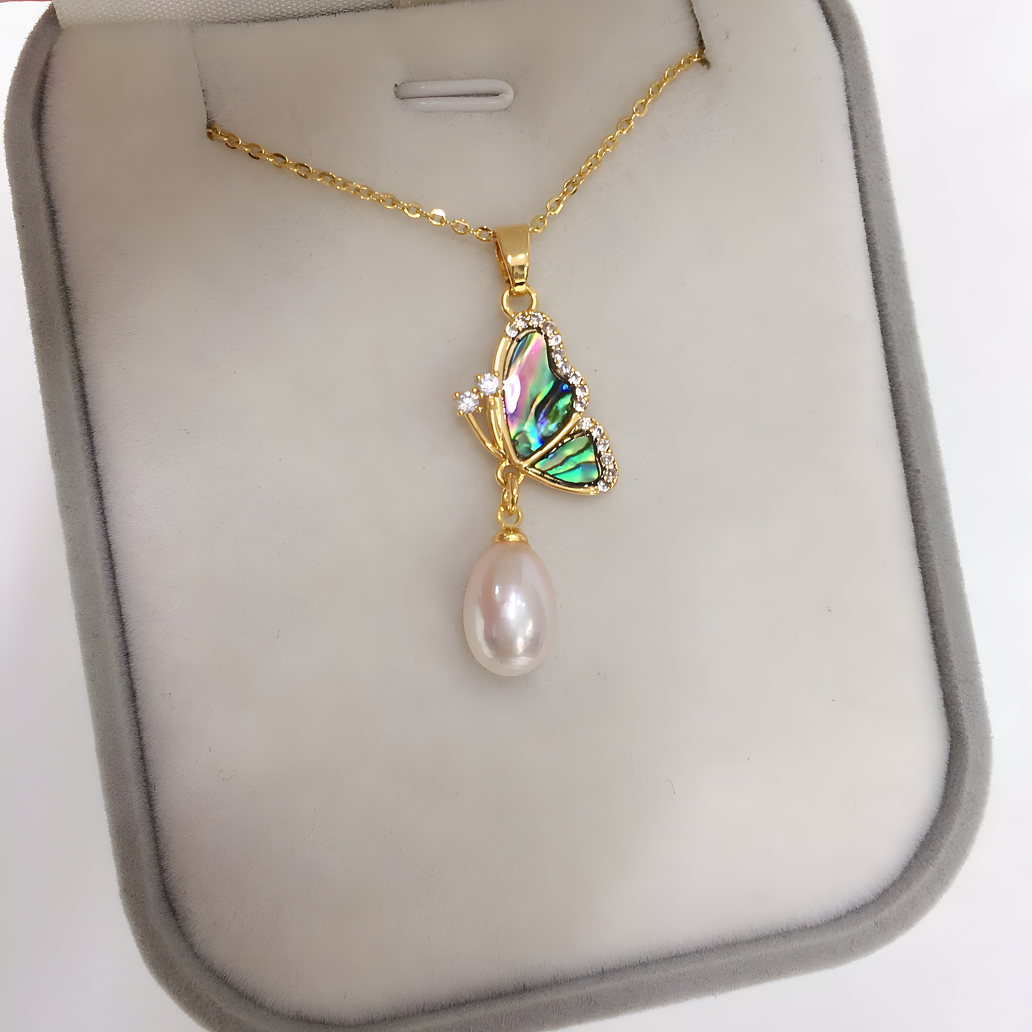 Butterfly Pearl Drop Necklace