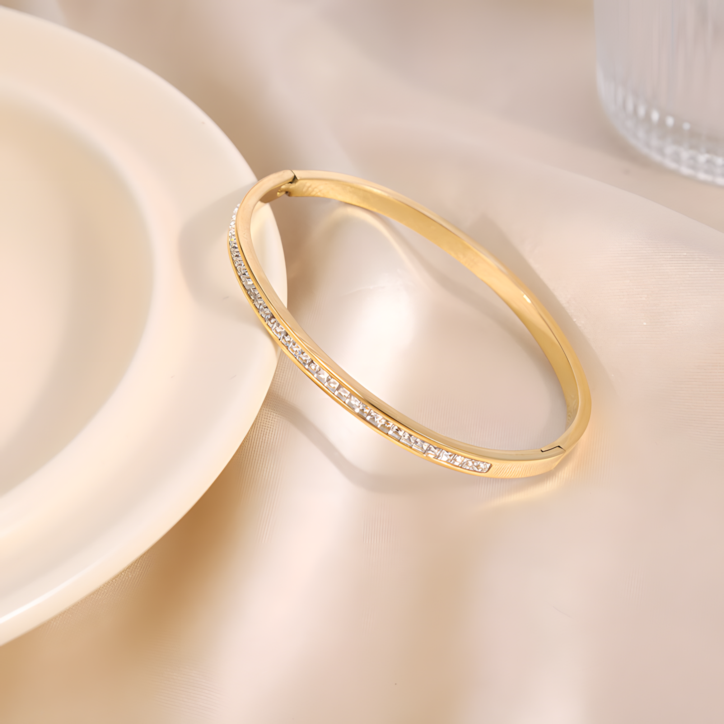 Gold CZ Line Bangle Bracelet
