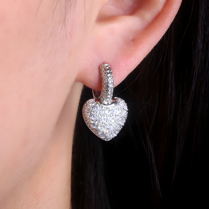 Luxe Crystal Silver Heart Hoops
