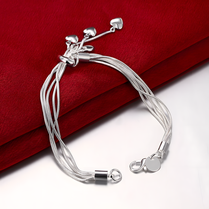 Silver Heart Multi-Strand Bracelet