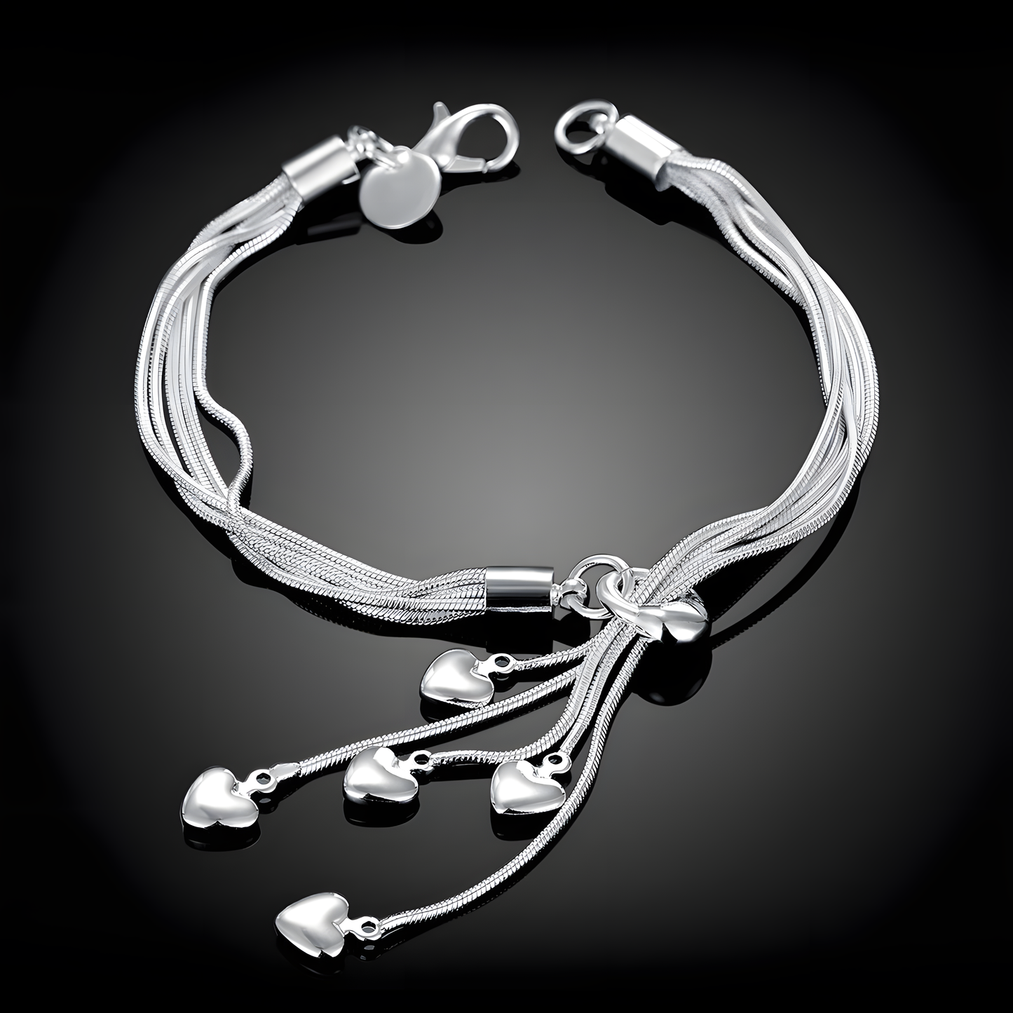 Silver Heart Multi-Strand Bracelet