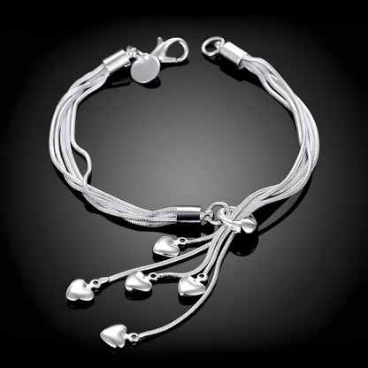 Silver Heart Multi-Strand Bracelet