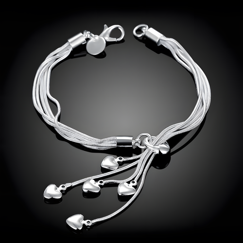 Silver Heart Multi-Strand Bracelet
