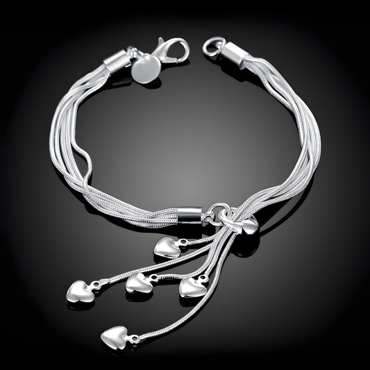 Silver Heart Multi-Strand Bracelet