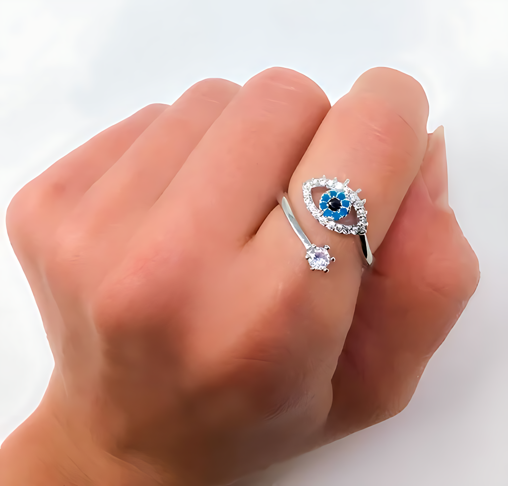 Silver Sparkle Evil Eye Ring