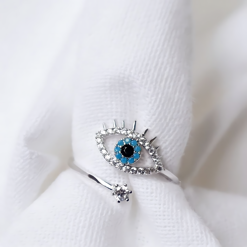 Silver Sparkle Evil Eye Ring