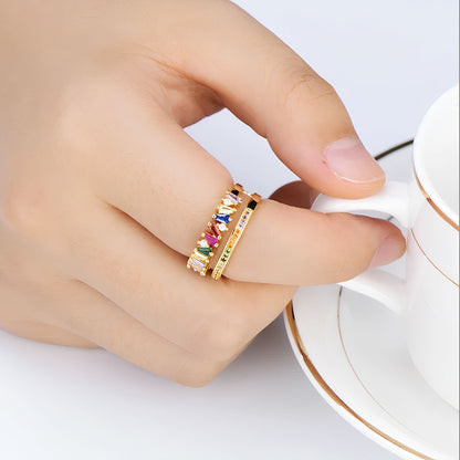 Rainbow Crystal Baguette Rings
