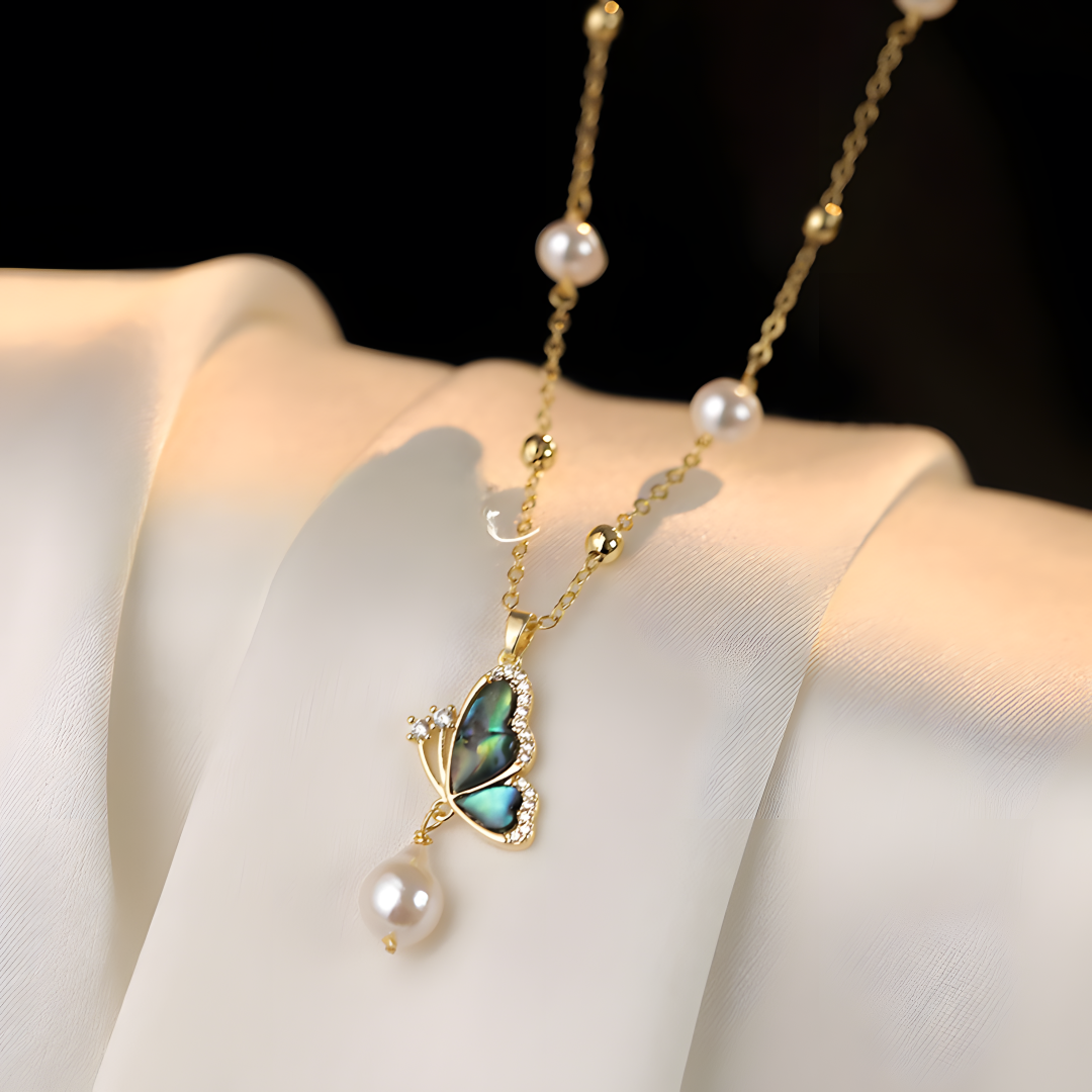Butterfly Pearl Drop Necklace