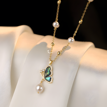 Butterfly Pearl Drop Necklace