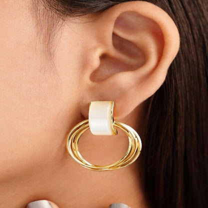 Moon Stone Hoop Gold Studs