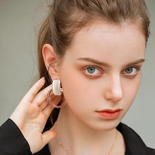 Moon Stone  Rose Hoop Studs