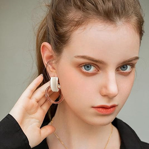 Moon Stone  Rose Hoop Studs