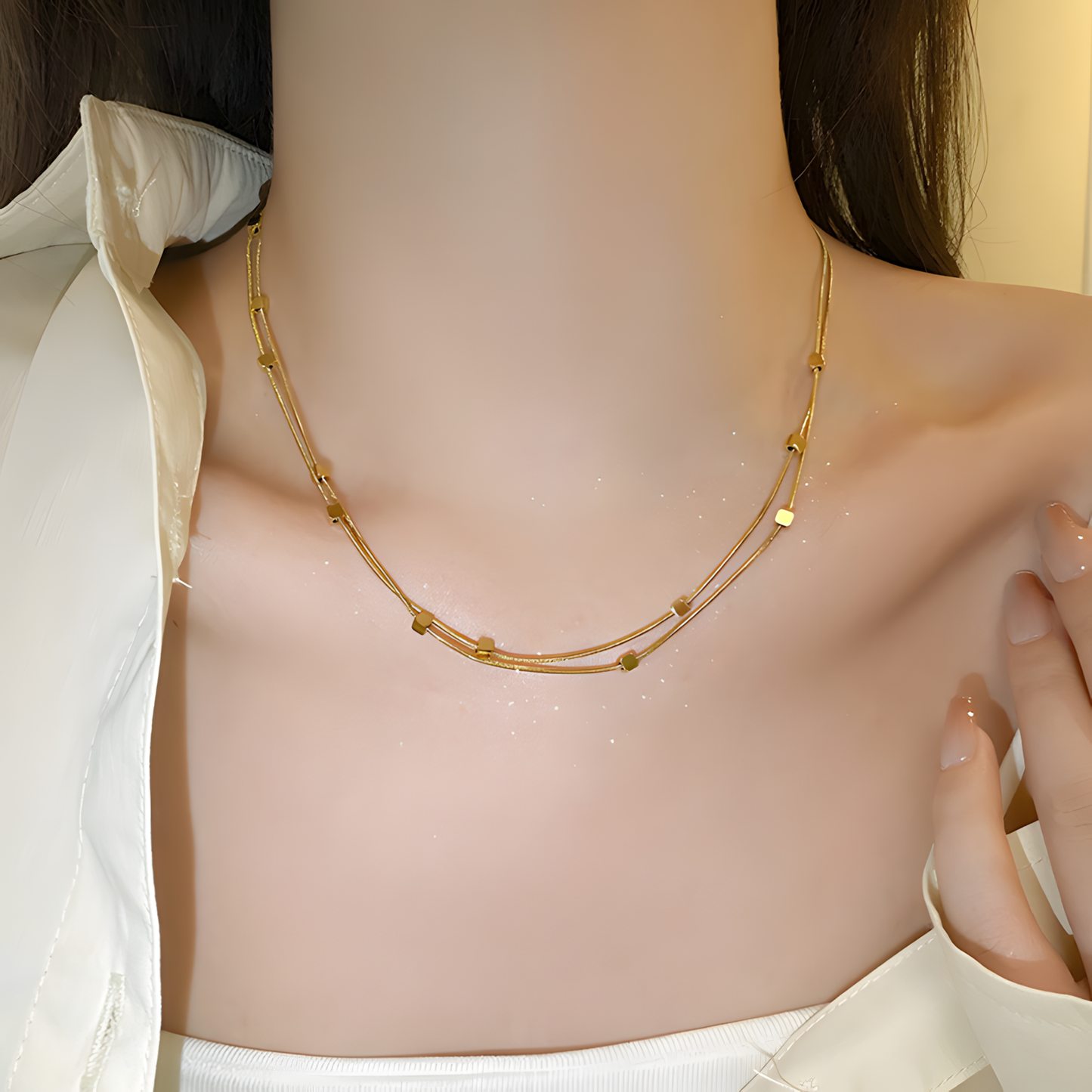 Luxe Square Bead Layered Necklace