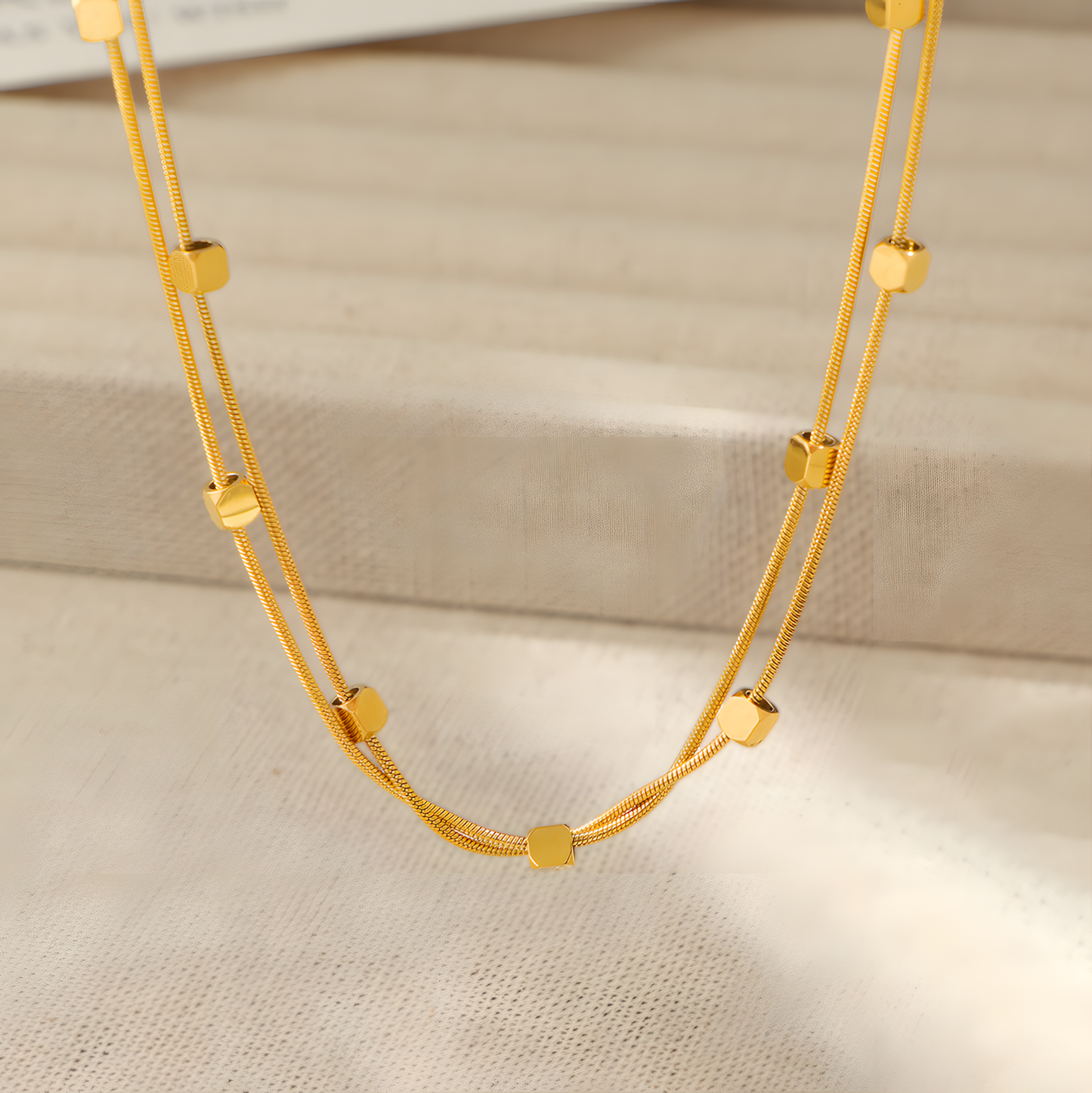 Luxe Square Bead Layered Necklace
