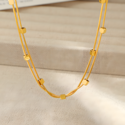 Luxe Square Bead Layered Necklace