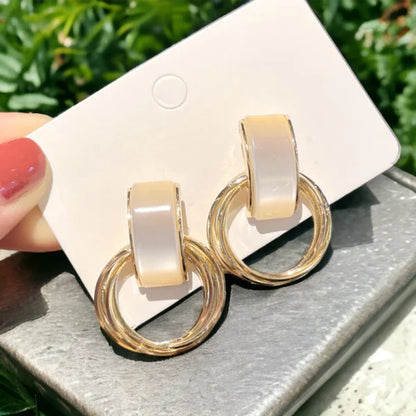 Moon Stone Hoop Gold Studs