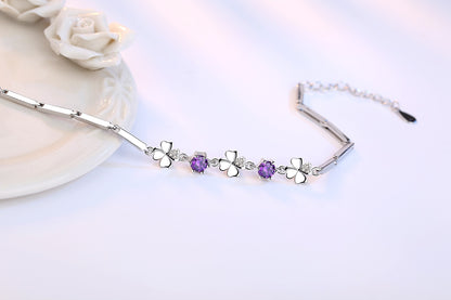 Purple-Stone Clover Bracelet