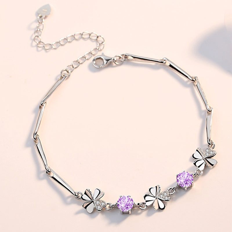 Purple-Stone Clover Bracelet