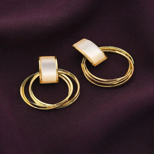 Moon Stone Hoop Gold Studs