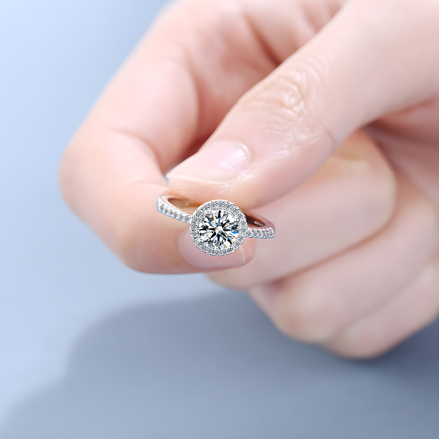 Crystal Halo Solitaire Ring