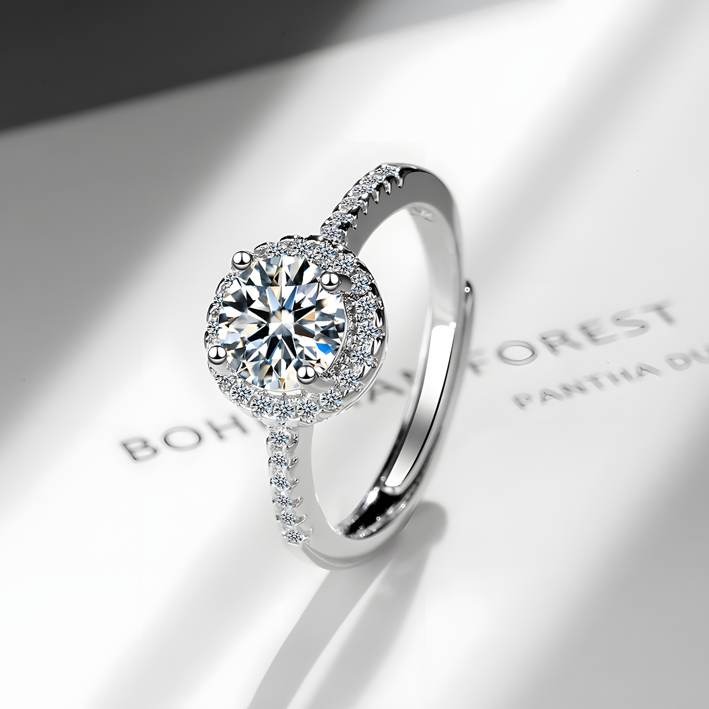 Crystal Halo Solitaire Ring