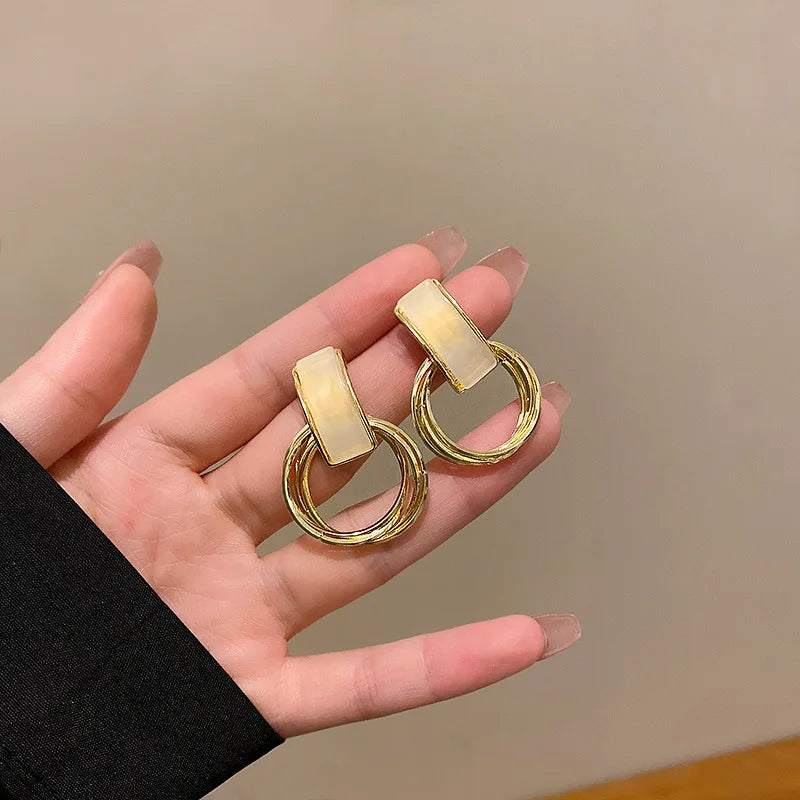 Moon Stone Hoop Gold Studs