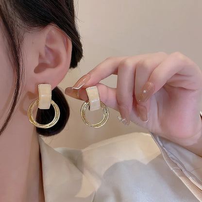 Moon Stone Hoop Gold Studs