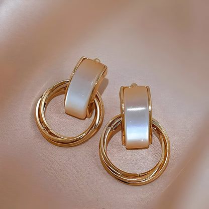 Moon Stone  Rose Hoop Studs