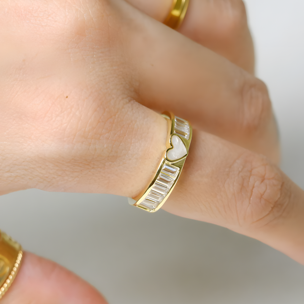 Baguette Stone Heart Ring