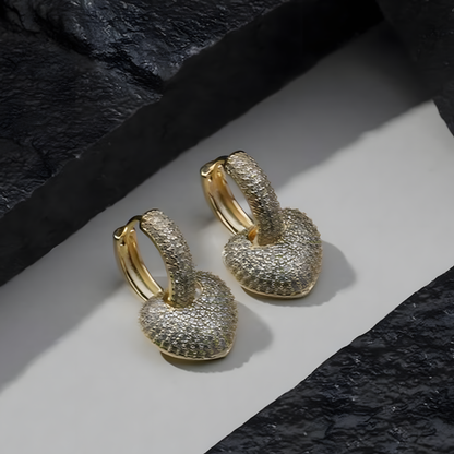 Luxe Crystal Gold Heart Hoops