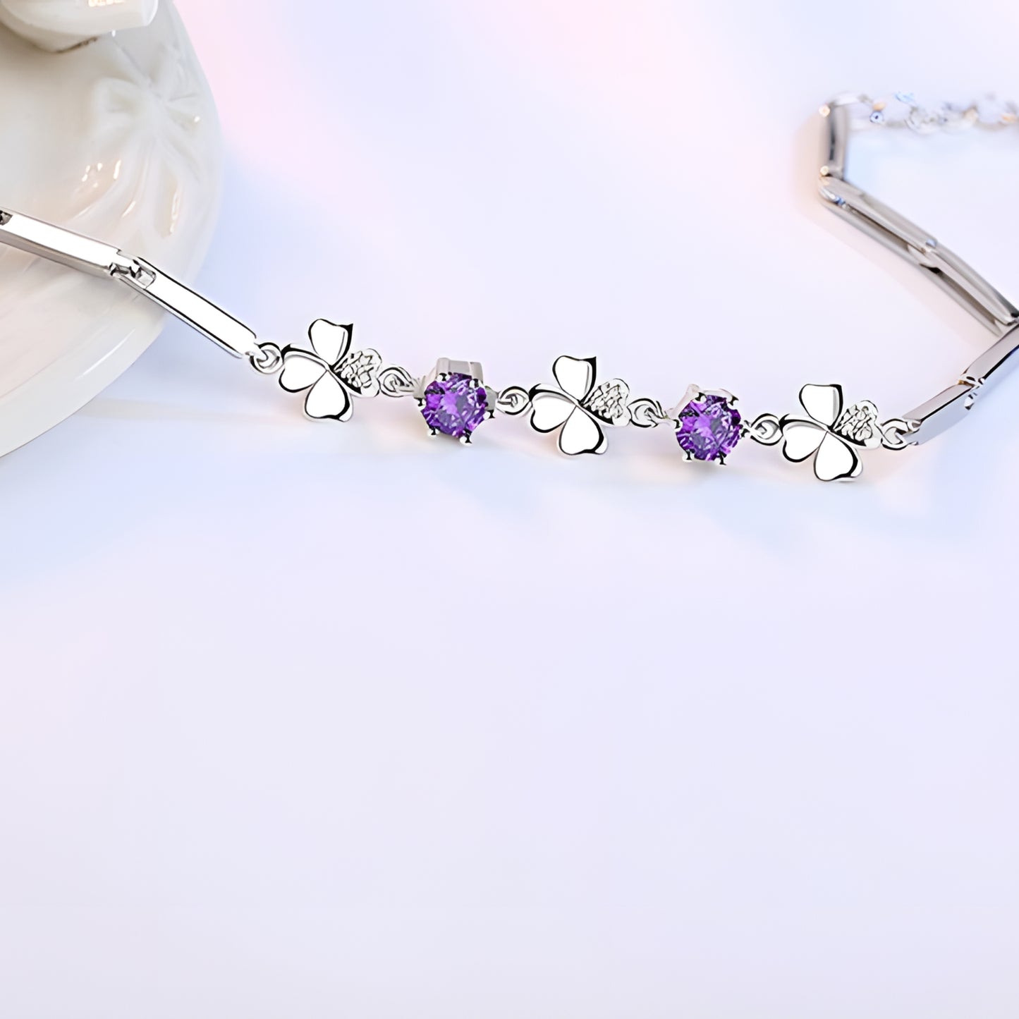 Purple-Stone Clover Bracelet