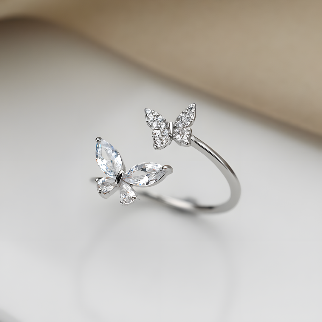 Sparkling Twin Butterfly Ring