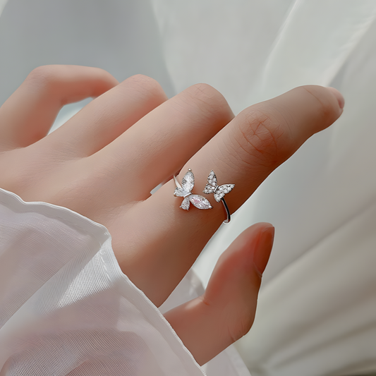 Sparkling Twin Butterfly Ring
