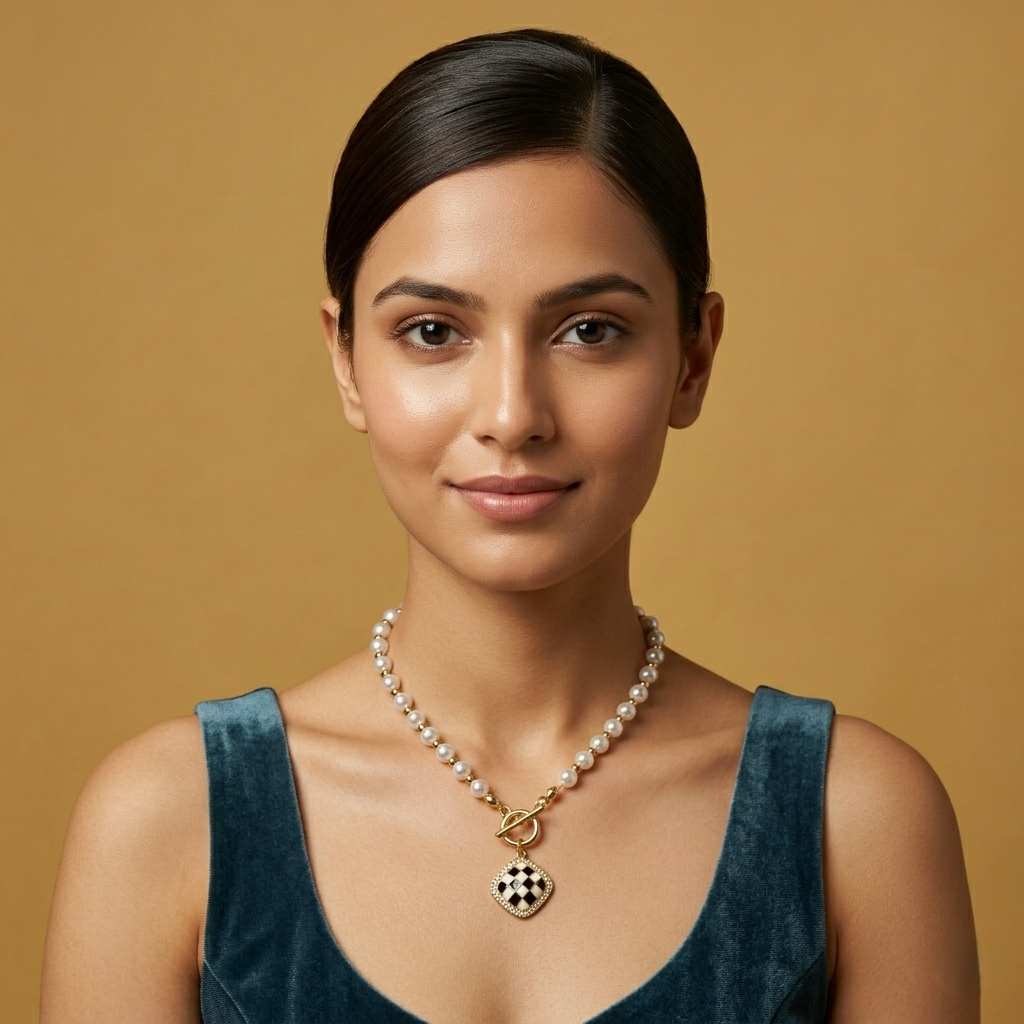 Aura Checkered Pearl Necklace