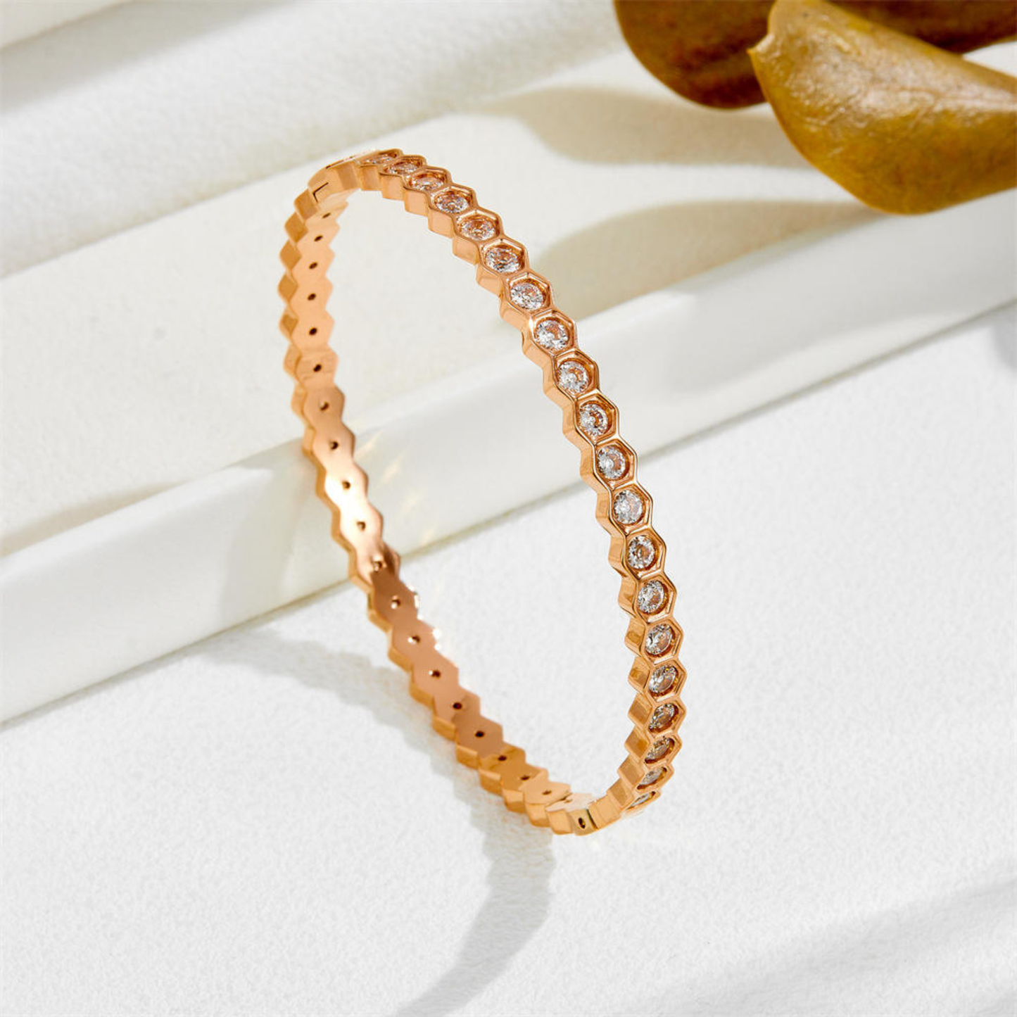 Beehive Geometric Rose Gold Bangle