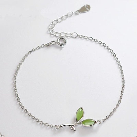 Delicate Green Leaf Everyday Bracelet