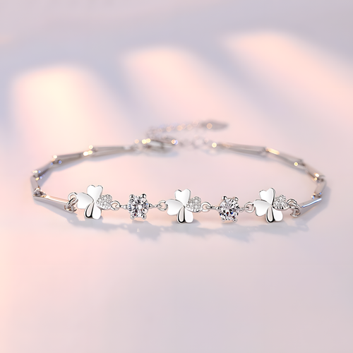 White-Stone Clover Bracelet