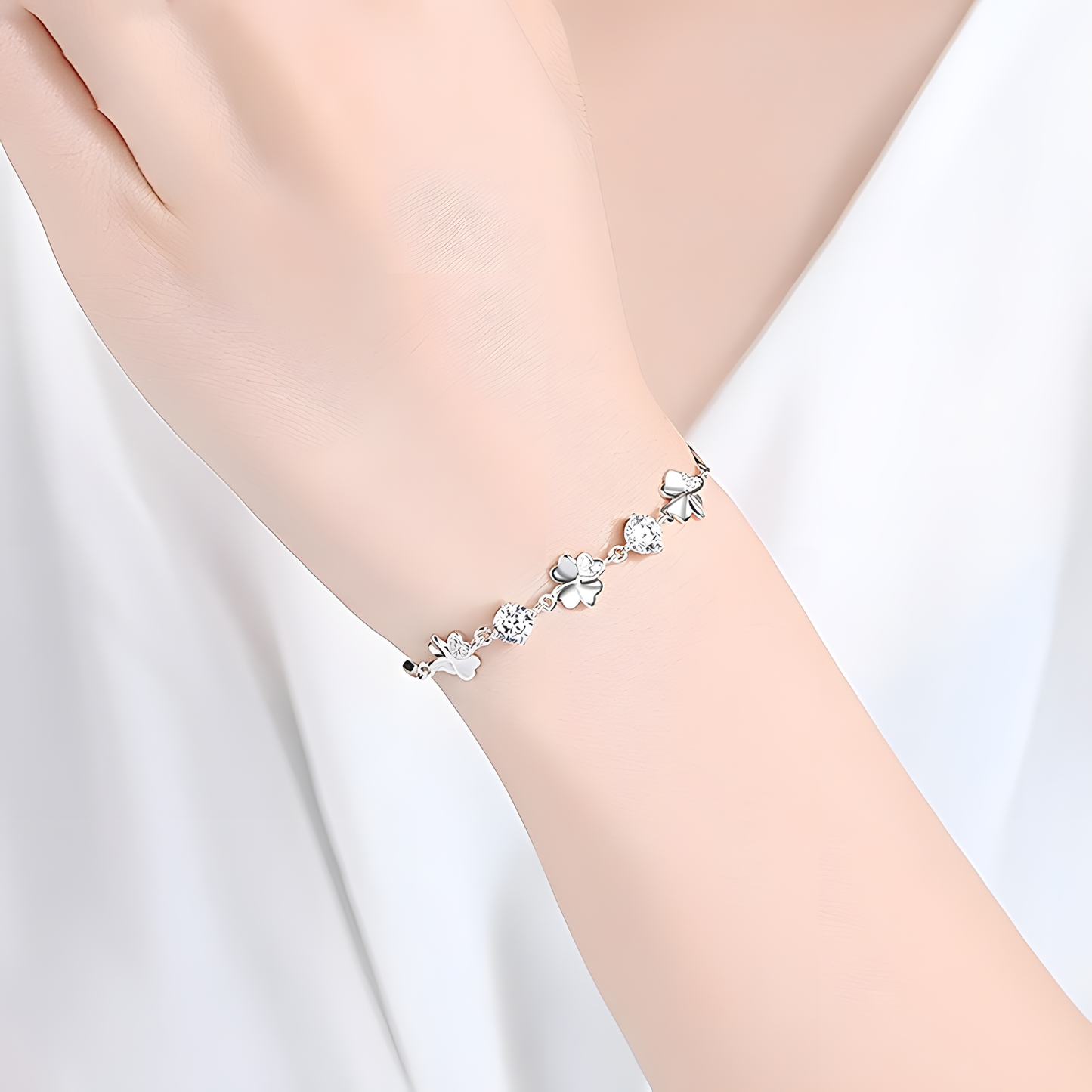 White-Stone Clover Bracelet