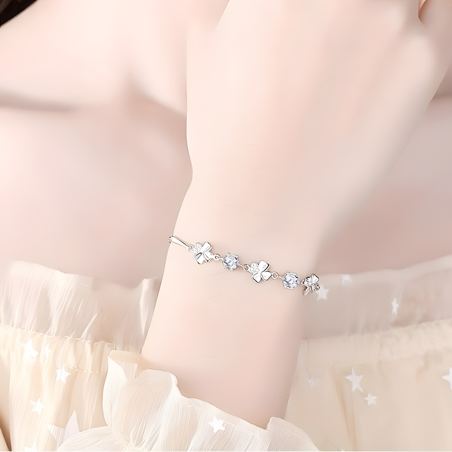 White-Stone Clover Bracelet