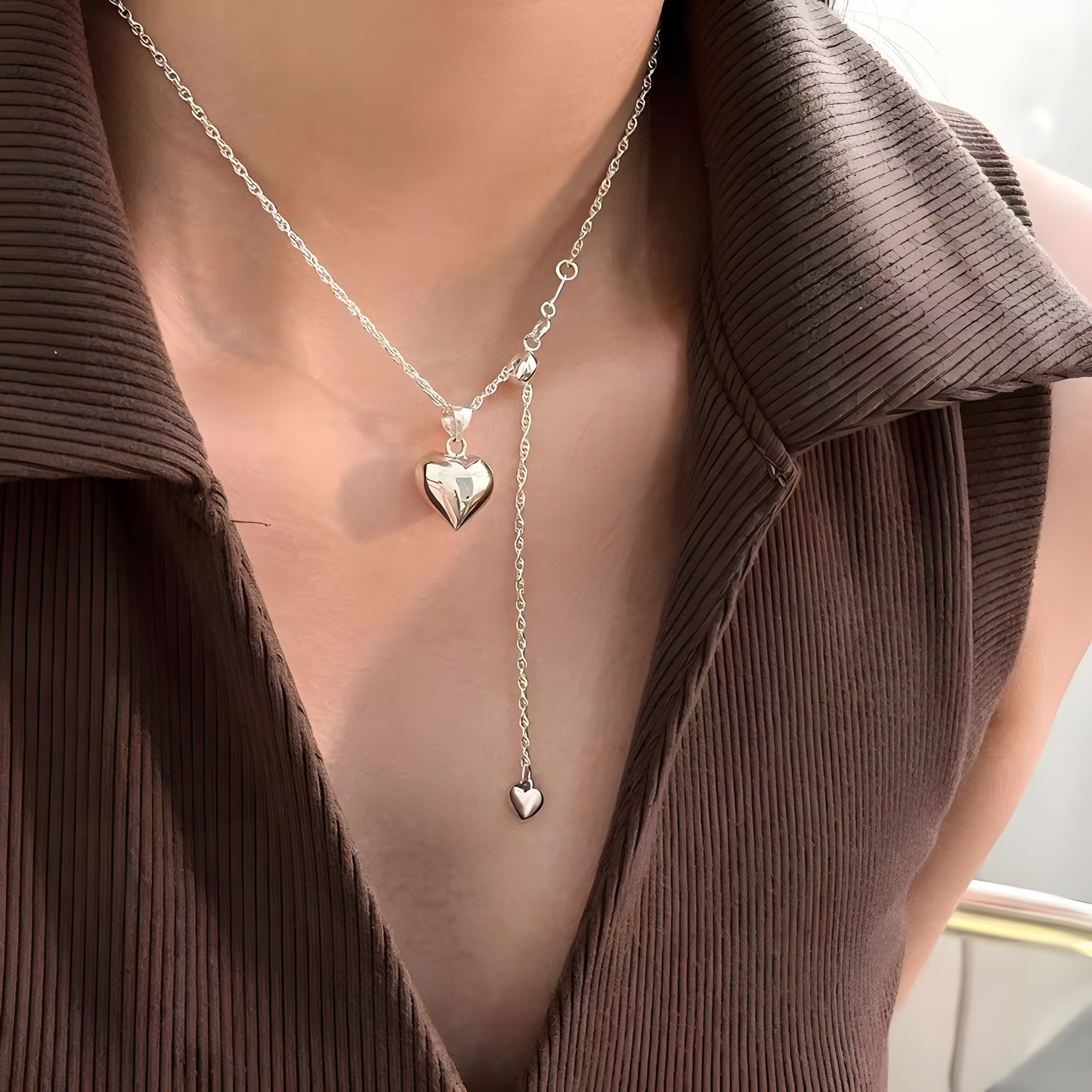 Twin Heart Drop Necklace