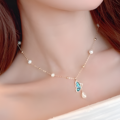 Butterfly Pearl Drop Necklace