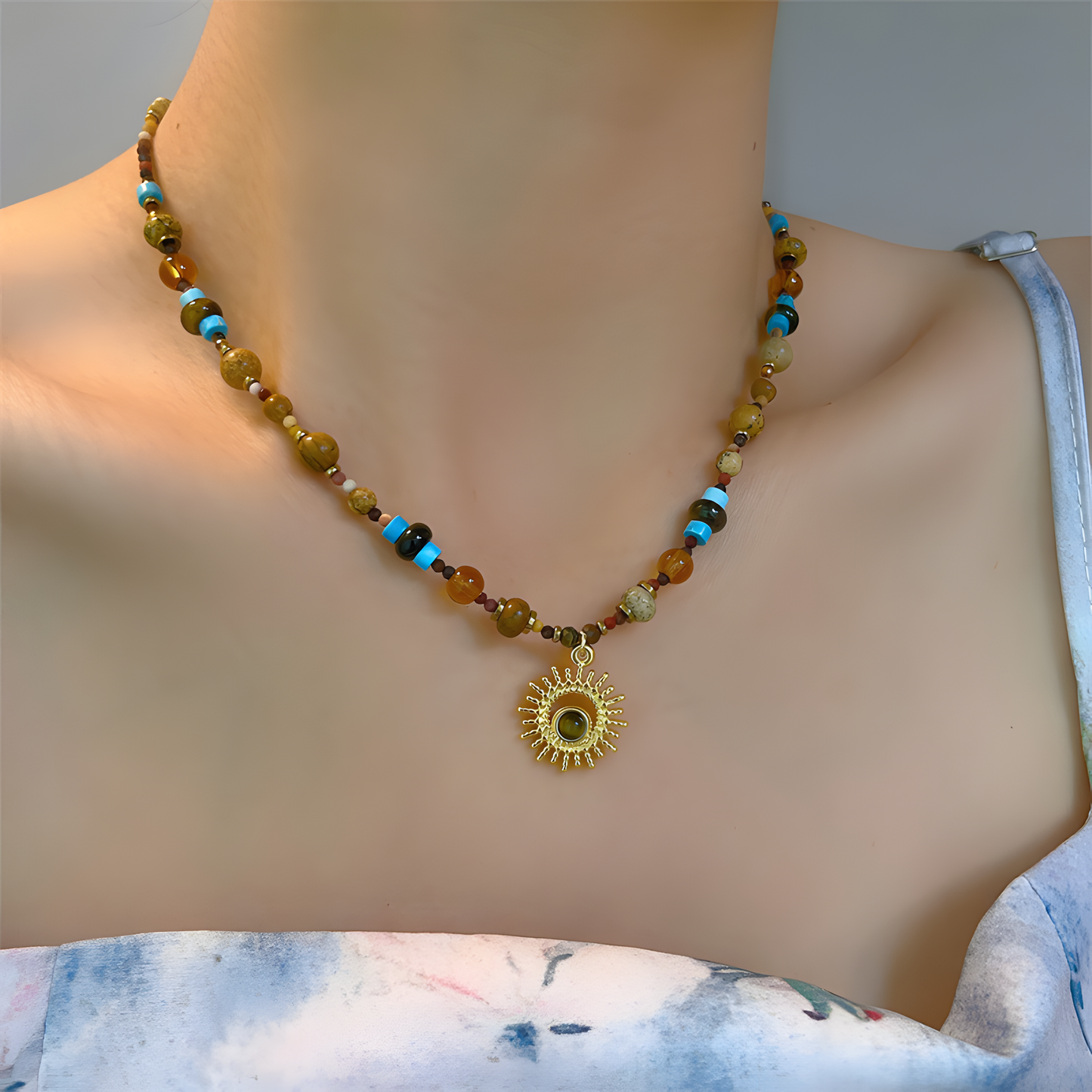 Boho Beaded Sun Necklace