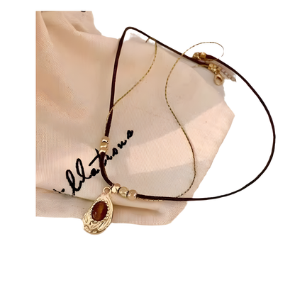 Textured Oval Pendant Layered Necklace