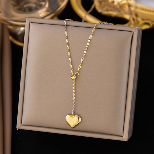 Minimal Heart Lariat Gold Necklace